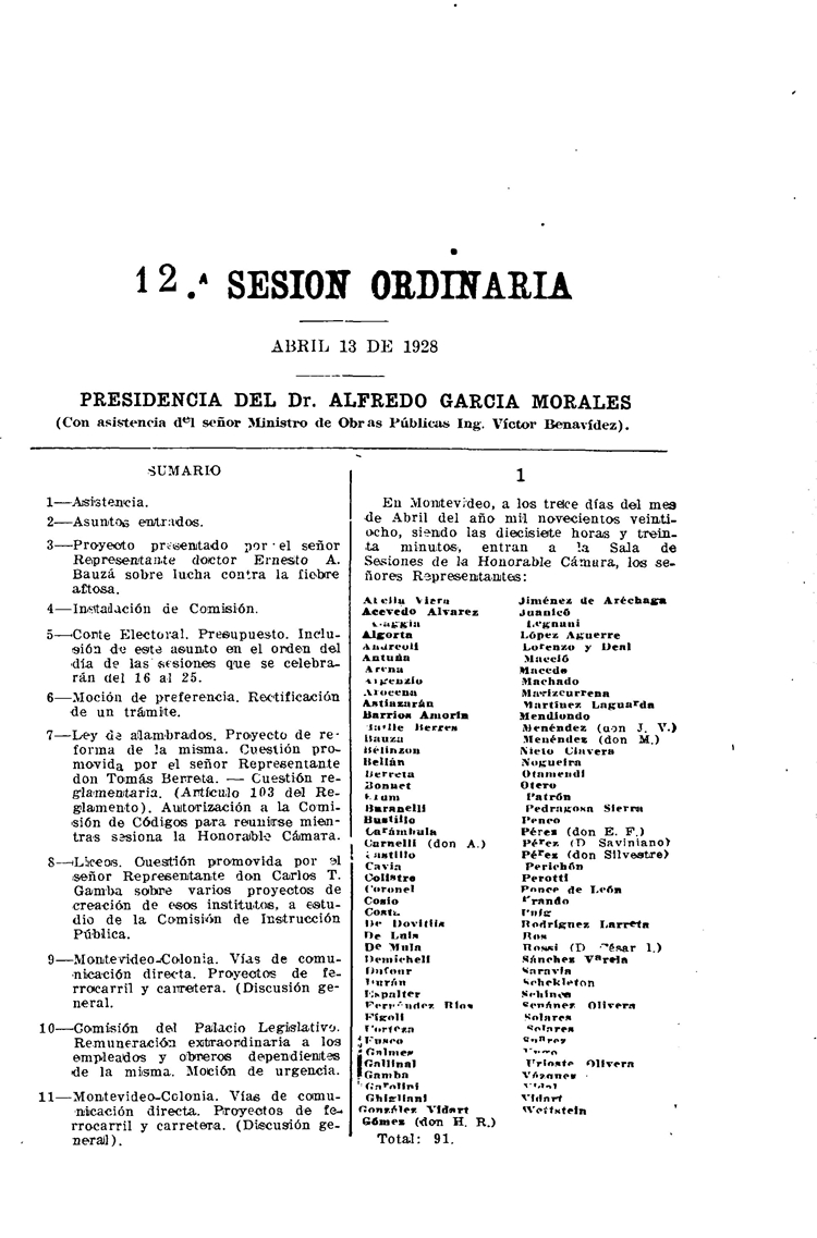 DIARIO DE SESIONES DE LA CAMARA DE REPRESENTANTES del 13/04/1928